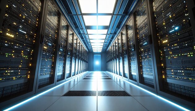 Bright lights pulse, symbolizing data exchange.