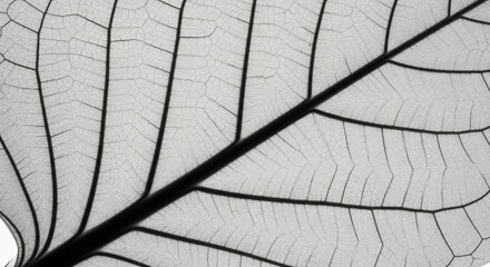 Obraz premium Intricate Vein Structure of a Leaf in Black and White, Close Up