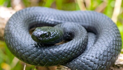 Obraz premium Close-up of a coiled black snake