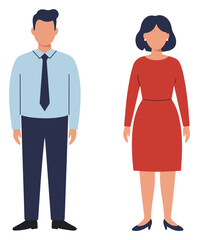 Obraz premium Illustration of a man and woman standing side-by-side, in business attire.