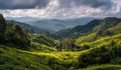 Fototapeta premium Lush tea plantation valleys
