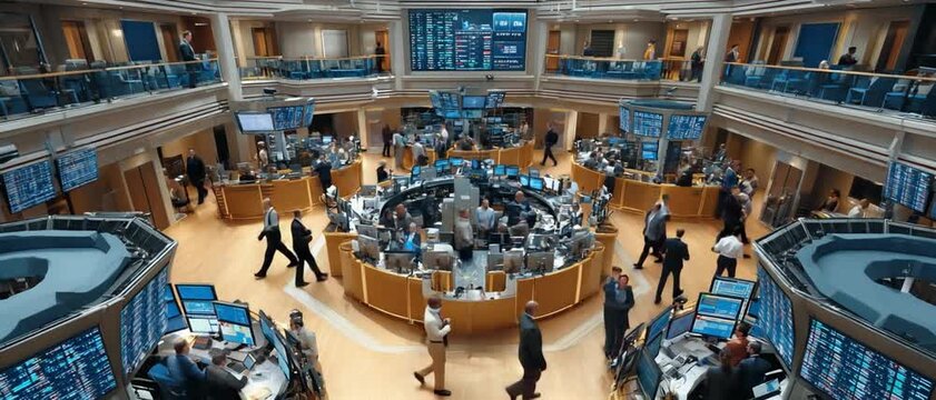 High-Octane Trading Floor: A bustling trading floor showcases professionals immersed in a fast-paced environment. The image encapsulates the dynamic atmosphere of the trading world. 