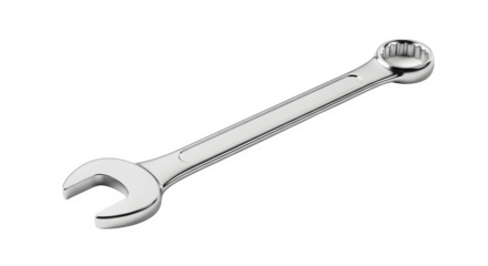 A shiny chrome wrench isolated on transparent background, a versatile tool for mechanics, repairs, and diy projects in automotive and plumbing