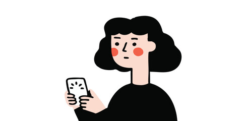A young woman is absorbed, illuminated by the glow of her smartphone. The illustration captures a moment of modern digital connection. 