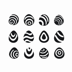Stylized Easter eggs in diverse black and white pattern design silhouette