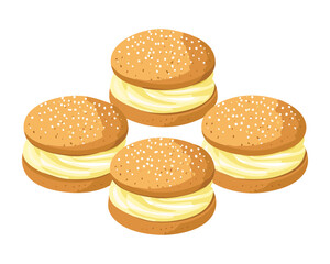 A set of sweet macaron cookies with creamy filling served like a sandwich - Vector Illustration

