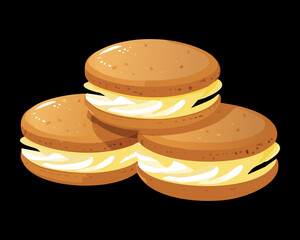 A stack of delicious macaron sandwiches with creamy filling and a rich yellow color - Vector Illustration

