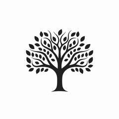 Ornamental tree with dense foliage against a stark white background silhouette