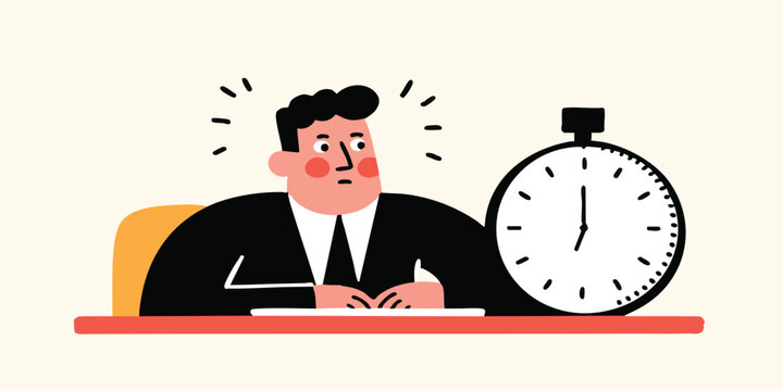 A focused man with a watch, representing the weight of time, captured in an illustration, emphasizing the urgency and pressure associated with meeting deadlines.