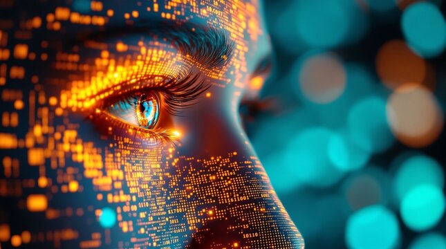 Artificial intelligence ai human face digital technology future tech concept art - Powered by Adobe