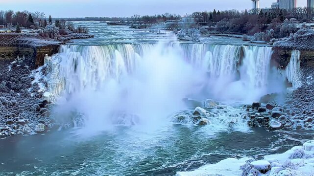 niagara falls majestic frozen water winter scene