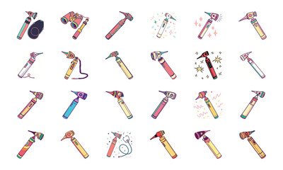 Colorful Medical and Healthcare Vector Icons Set – Ambulance, Doctor Tools, Medicine, Prescription, Hospital Equipment, First Aid, and Wellness Illustrations on White Background