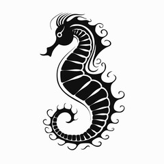 Fototapeta premium Elegant detailed seahorse with flowing mane and curls decorative silhouette
