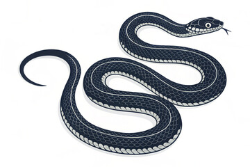 A striking black snake with visible scales is isolated on a clean white background, highlighting its wild and dangerous nature
