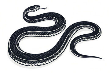 A striking black snake with visible scales is isolated on a clean white background, highlighting its wild and dangerous nature