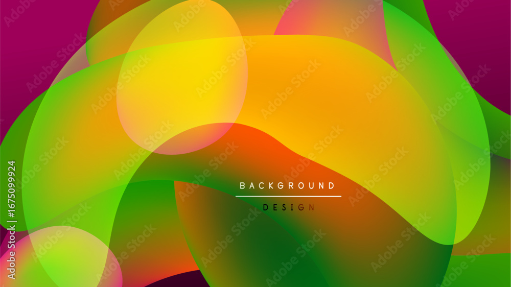Wall mural abstract vibrant shapes overlap. colors blend, creating dynamic visual effect. background is dark, e