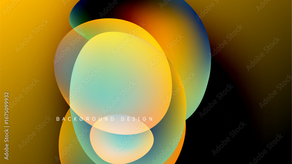 Wall mural abstract colorful shapes overlap, creating vibrant gradients. background is dark, emphasizing lumino