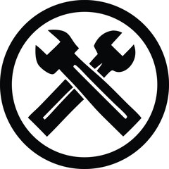 Iconic crossed wrenches symbol inside a circle representing mechanical services repair and automotive maintenance or industry