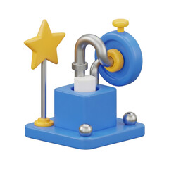 3d illustration of a blue lock with a yellow star and stopwatch isolated on transparent background