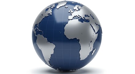 Fototapeta premium Detailed 3D Earth Globe Model with Silver-Gray Continents and Blue Oceans