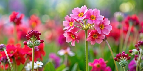 Soft pink petals unfolding from a slender red stem in late spring garden