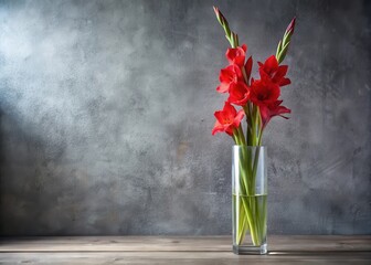Elegant Red Gladiolus in a Transparent Vase