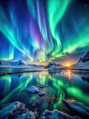 Dancing Northern Lights in Oceanic Landscape