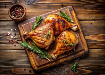 Grilled chicken thigh on wooden cutting board