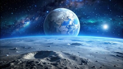 A serene lunar landscape with a vast