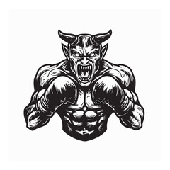 Strong Devil Wearing Boxing Gloves Logo Vector Design on White Background