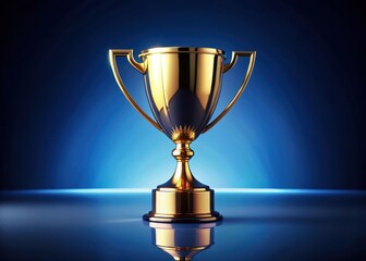 Golden trophy cup placed on a dark blue background with a subtle gradient effect