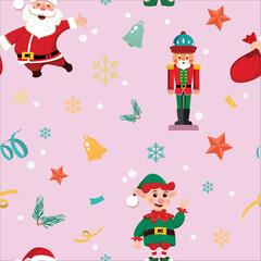 Cute cartoon character Christmas pattern vector illustration