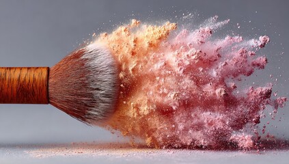 Makeup brush with exploding powder