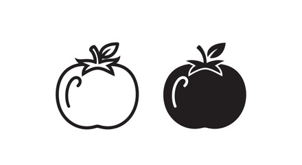 Black and White Tomato Icon Vector Illustration