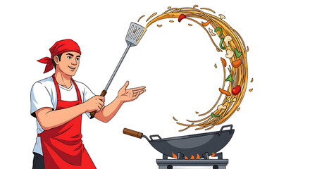 A Street Food Vendor's Signature Cooking Move

