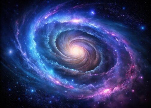 Deep space background with a galaxy of swirling purple and blue stars