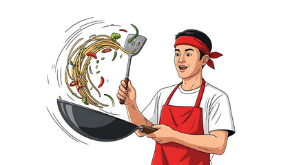 A Street Food Vendor's Signature Cooking Move

