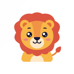 Obraz premium Adorable cartoon lion cub with a fluffy red mane big shiny eyes and a sweet smile.