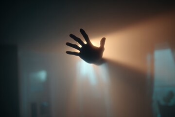 Silhouette hand reaching out in a hazy room