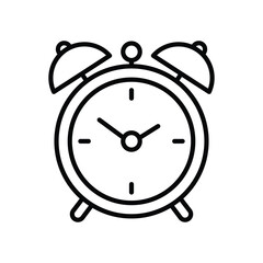 Alarm clock icon in outline style depicting time management and deadlines and reminders for waking up early in the morning or managing schedules