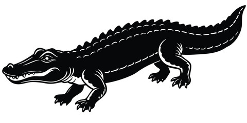 Fototapeta premium Stylized black and white illustration of a walking alligator