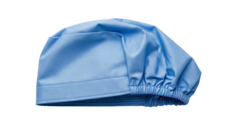 Blue printed disposable surgical cap with elastic band png cutout transparent background