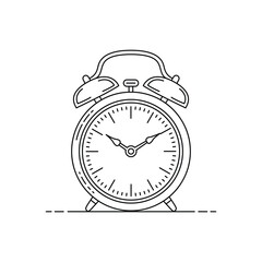 Classic Alarm Clock Line Art Illustration Depicting Time and Deadlines Perfect for Graphic Design and Educational Materials