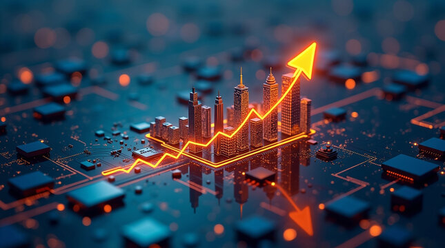 Image of a Digital Growth Chart on a Circuit Board, a Powerful Metaphor for Tech Business Growth, Data Analytics, and Innovation