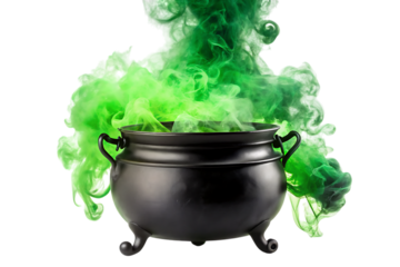 Black Cauldron with Green Smoke Isolated on Transparent Background