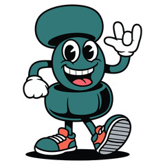 Cartoon Character Vector Illustration, Funny Mascot with Sneakers and Smile, Cool Retro Comic Style Clipart for T-Shirt Design