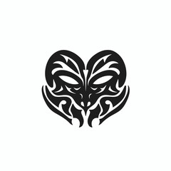 Naklejka premium Intricate Polynesian tribal mask design with powerful black graphic symbol silhouette