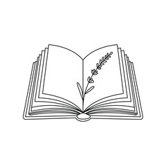 Open Book with Lavender Illustration Elegant Outline Design for Print and Web Resources Educational or Creative Projects Minimalist Line Art Style
