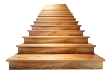 Wooden Staircase with Light Brown Steps Isolated on Transparent Background
