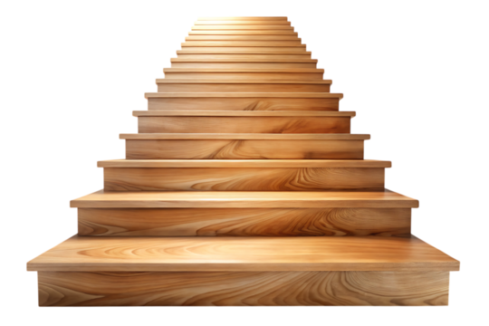 Wooden Staircase with Light Brown Steps Isolated on Transparent Background